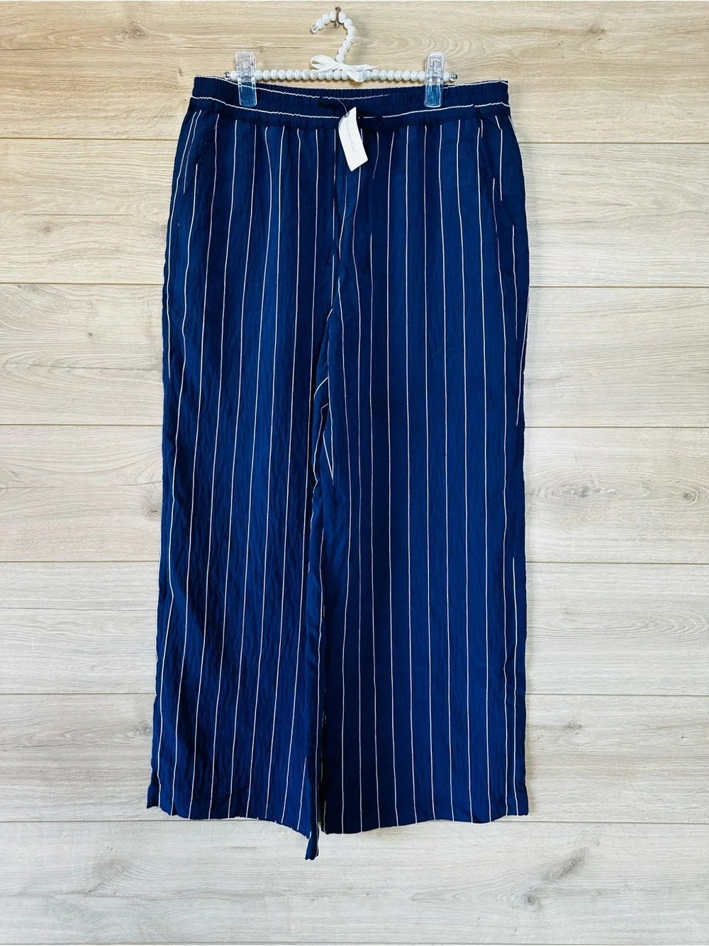Maeve Navy and White Striped Wide-Leg Pants
